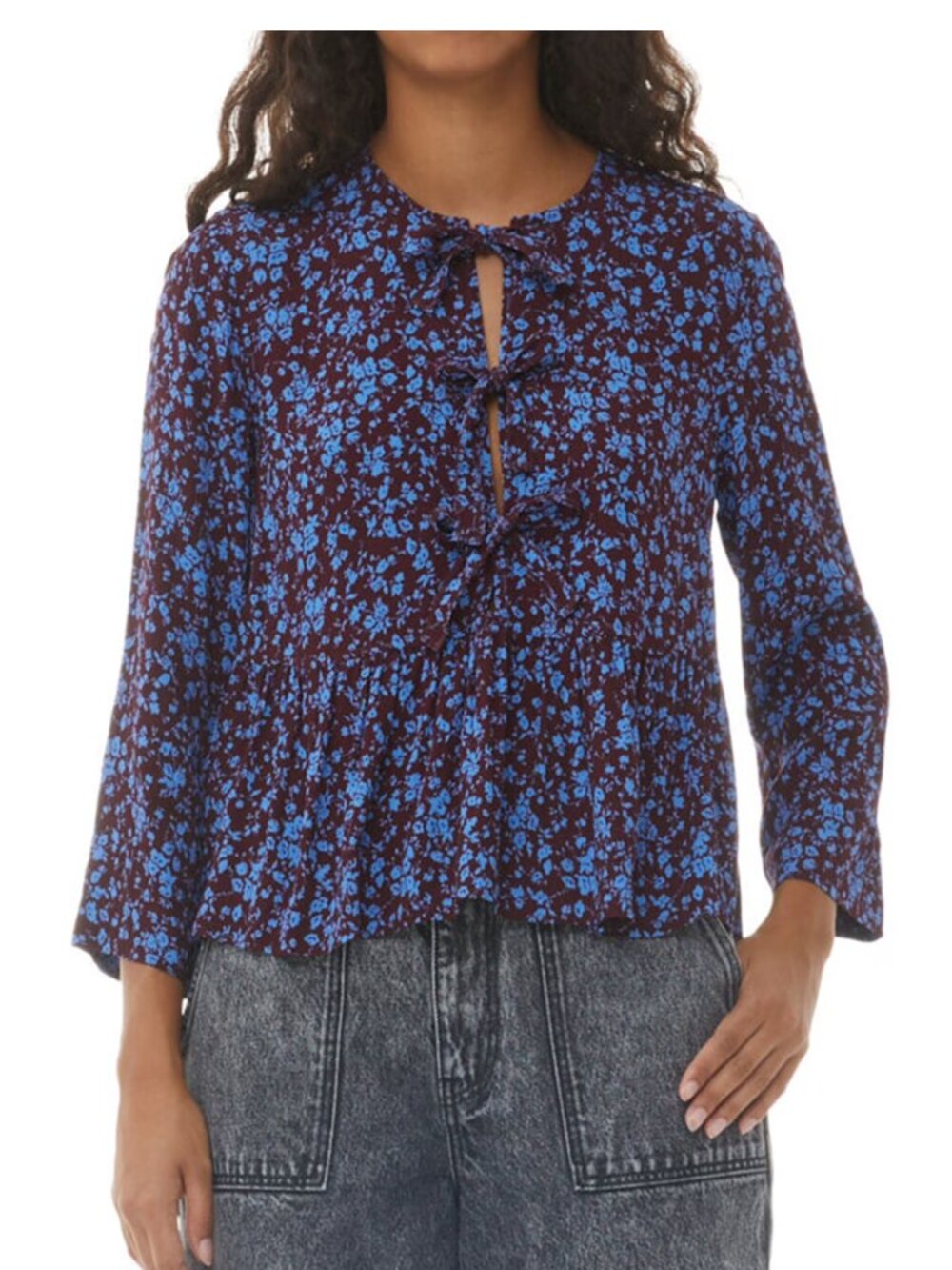 Ganni floral bow blouse (XS)